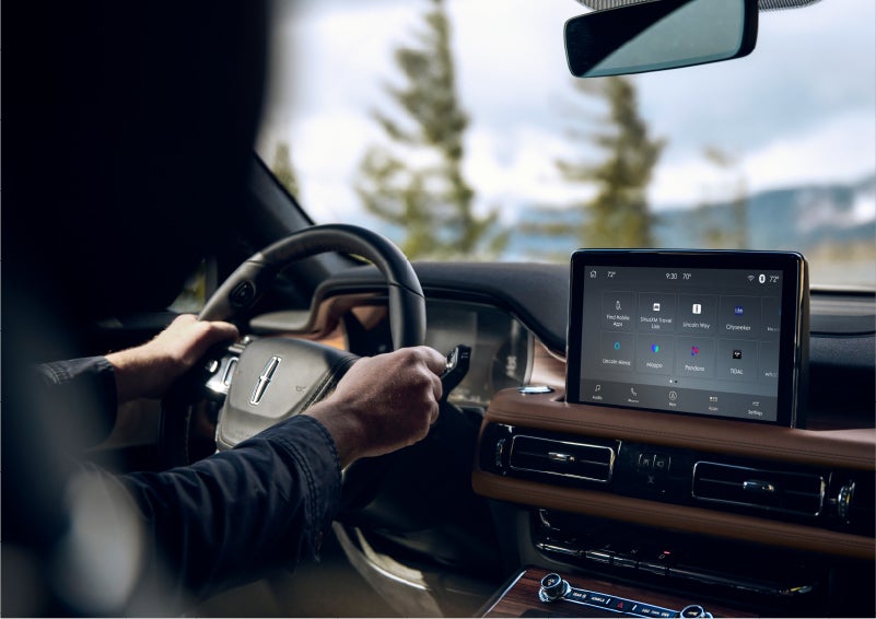 The Lincoln+Alexa app screen is displayed in the center screen of a 2023 Lincoln Aviator® Grand Touring SUV | North Park Lincoln in San Antonio TX