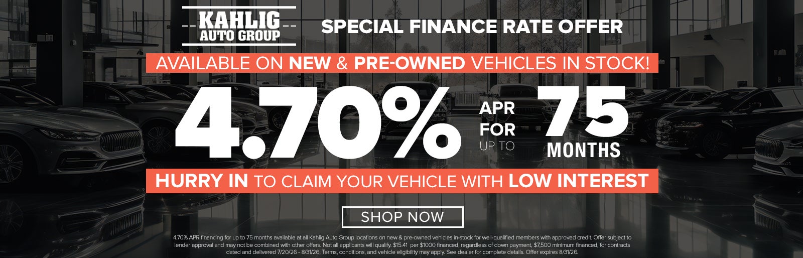 Kahlig Auto Finance Rate Special - 4.4% for 66 months