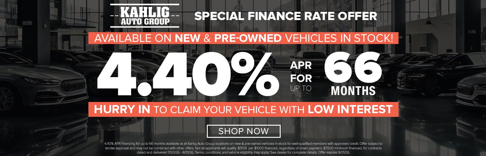 Kahlig Auto Finance Rate Special - 4.4% for 66 months